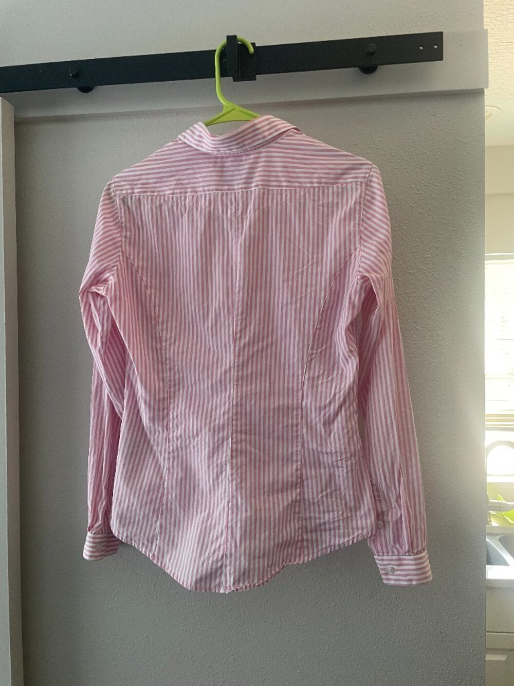 Pink/White Striped Womens Button Down Shirt - Picture 2 of 10